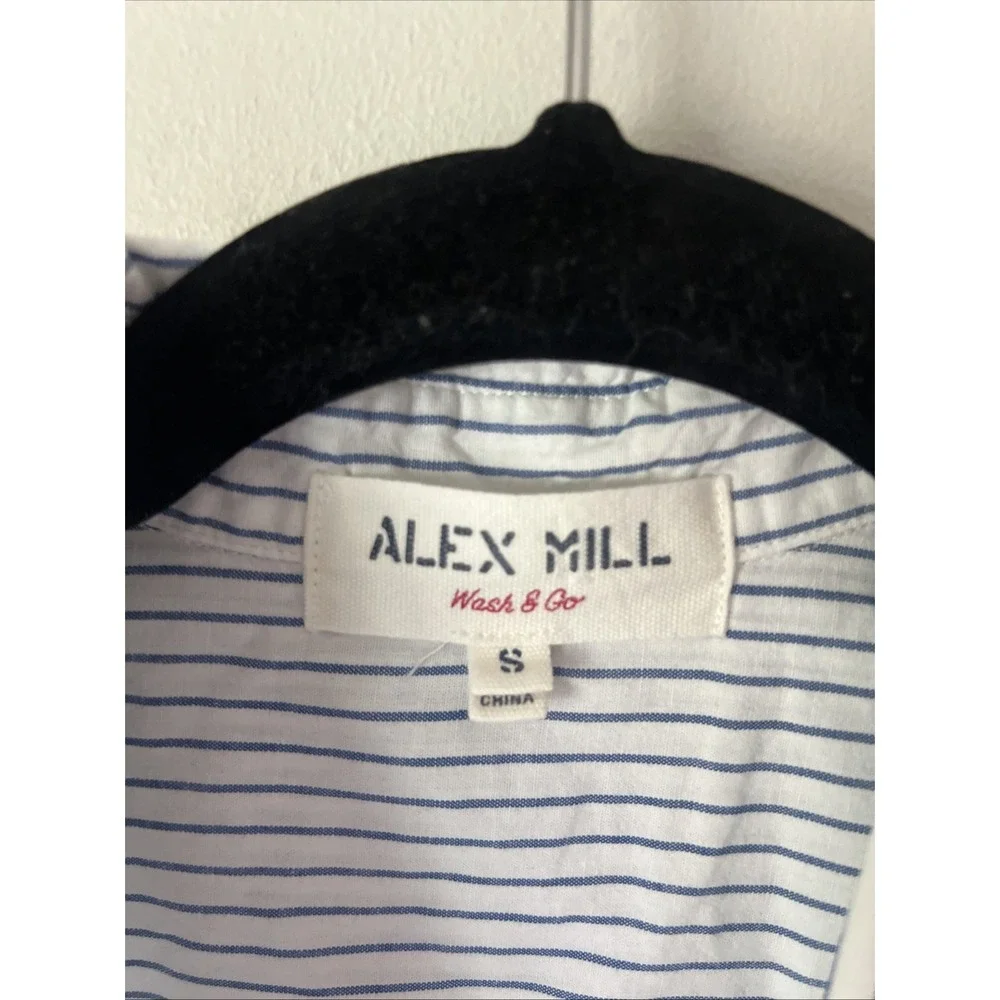 Alex Mill Women's Size S Button Up Short Sleeve Shirt White Blue Stripe Summer